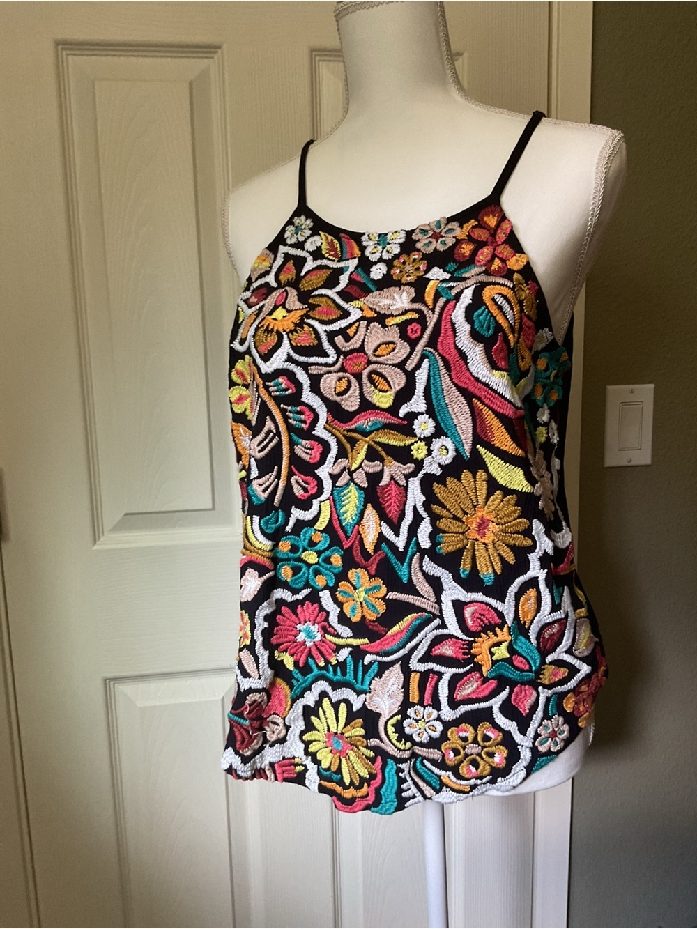 Idyllwind Black Floral Embroidered Cami with Multicolor Accents